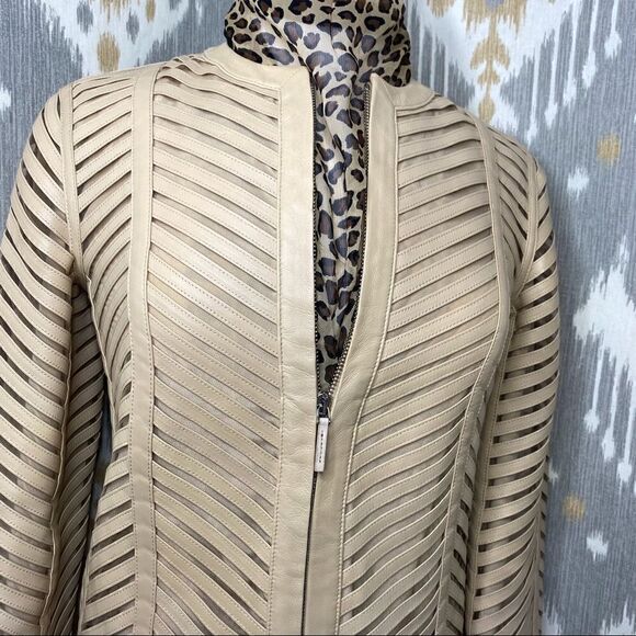 Ralph Lauren 2015 Resort Sandstone Beige Chevron Lamb Leather Zip Front Jacket - Picture 16 of 16